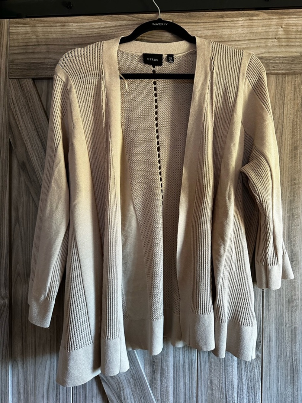 Buy 2 Get 1 Free! Cyrus Beige Open-Front Ribbed Summer Cardigan Sweater 3X